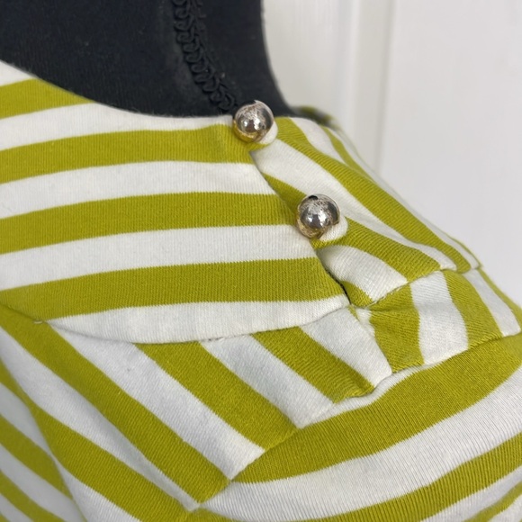 Kate Spade back bow Top size L 3/4 sleeves stretchy preppy cream green stripes - Picture 4 of 11